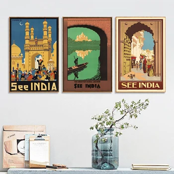 Indijos peizažas Senoviniai kelionių plakatai ir spaudiniai Pietryčių Azijos sienų meno drobės tapyba Paveikslas svetainės miegamojo dekorui