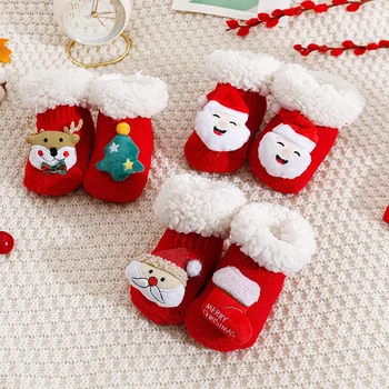 Instagram Kids Kalėdų Naujųjų metų ėrienos vilnos kojinės Kūdikių kojinės Didelės raudonos kūdikio neslystančios grindinės kojinės