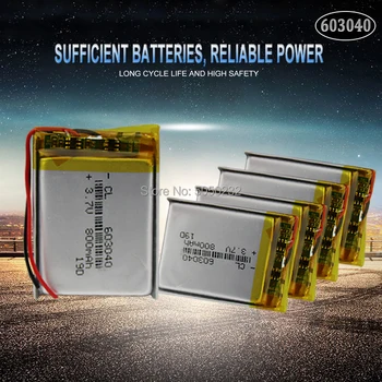 10pc 3.7V 800mAh 603040 Li-ion Lipo baterija Ličio polimerų baterija Lipo elementai garsiakalbio signalizacijai GPS MP3 MP4 žaislas Pasidaryk pats