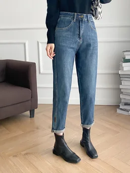 Moteriškos retro elastinės kelnės aukštu juosmeniu 2023 m. pavasario vasaros naujo stiliaus džinsinės kelnės Nuotrauka 0