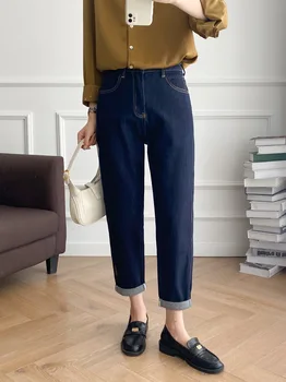 Moteriškos retro elastinės kelnės aukštu juosmeniu 2023 m. pavasario vasaros naujo stiliaus džinsinės kelnės Nuotrauka 2