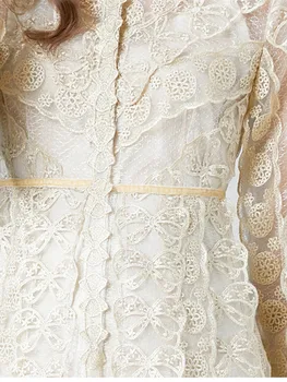 SMTHMA Lengvas prabangus prancūziškas elegantiškas siuvinėjimas Ilgos suknelės moterims O-Kaklas ilgomis rankovėmis Aukšto juosmens kilimo ir tūpimo tako suknelė Moteriški drabužiai Nuotrauka 4