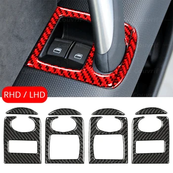 Carbon Fiber Car Cover Window Lift Button Panel Decoration Lipdukas Decal Cover for Audi TT 8J Mk2 2008-2014 Accessories Nuotrauka 0
