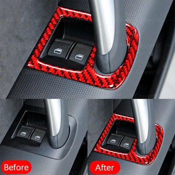 Carbon Fiber Car Cover Window Lift Button Panel Decoration Lipdukas Decal Cover for Audi TT 8J Mk2 2008-2014 Accessories Nuotrauka 2