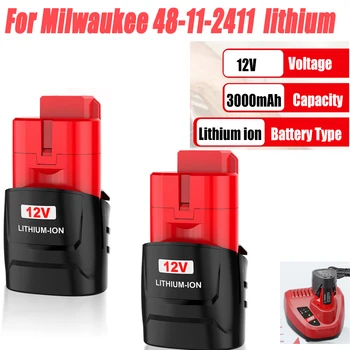 2-10 Pack baterija Milwaukee M12 48-11-2411 XC akumuliatoriniai įrankiai LITHIUM Compact baterija 12V 3.0Ah įkraunama 3000mAh baterija