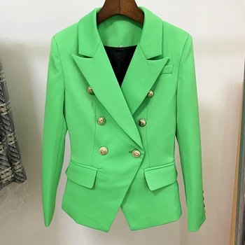Aukštos kokybės Gražus Naujas baroko dizaineris Blazer Moteriškos liūto sagos Dvivietė krūtinė Classic Slim Fit Blazer striukė Apple Green Nuotrauka 0