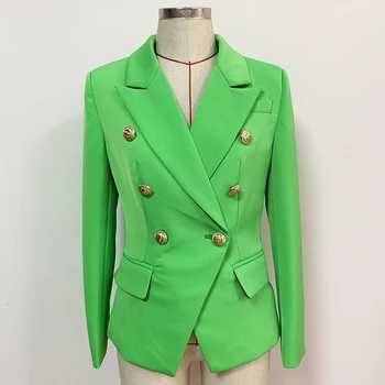 Aukštos kokybės Gražus Naujas baroko dizaineris Blazer Moteriškos liūto sagos Dvivietė krūtinė Classic Slim Fit Blazer striukė Apple Green Nuotrauka 2