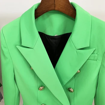 Aukštos kokybės Gražus Naujas baroko dizaineris Blazer Moteriškos liūto sagos Dvivietė krūtinė Classic Slim Fit Blazer striukė Apple Green Nuotrauka 3