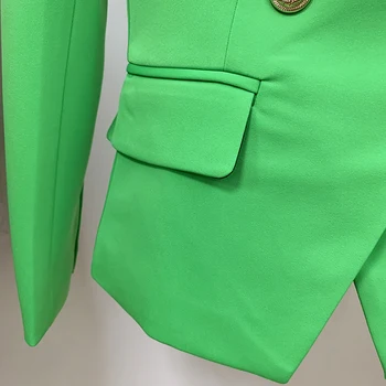 Aukštos kokybės Gražus Naujas baroko dizaineris Blazer Moteriškos liūto sagos Dvivietė krūtinė Classic Slim Fit Blazer striukė Apple Green Nuotrauka 4