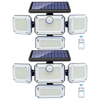 Saulės žibintai Lauko judesio jutiklis 333 LED prožektoriai, lauko žibintai su 2 nuotolinio valdymo pultais