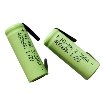 Įkraunamas 1.2V 2/3AAA Ni-MH baterija 400mah 2/3 AAA nimh elementas su litavimo skirtukais Kaiščiai elektriniam skustuvui Saulės šviesa
