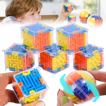 2vnt Vaikų dėlionė Lavinamieji žaislai Skaidrus 3D vaikščiojimo karoliukas Trimatis labirintas Pinball slėgio reljefas Mini apvalus labirinto žaislas