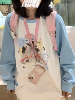 japoniško stiliaus minkšta mergaitė mielas šuniukas margintas džemperis studentas laisva Raglano rankovė O kaklas ilgomis rankovėmis plonas džemperis Moterys Nuotrauka 0