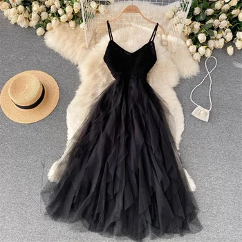 2024 Moteriška suknelė Vasara Nauja plona Berankoviai nėriniai Seksualus Patry paplūdimio stilius Spagečių dirželis Ilga suknelė Moteriški drabužiai Nuotrauka 1