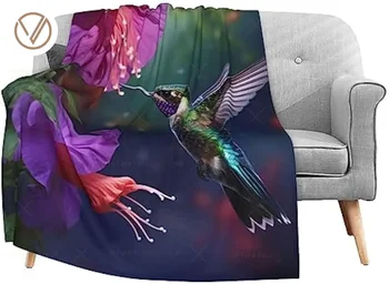 Kolibriai Fuksijos gėlės Flanelinė vilna Mesti antklodę Svetainė/miegamasis Šilta minkšta lova Antklodė vaikams Suaugusiems visą sezoną