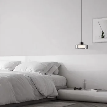 Minimalistinis miegamasis Naktinis šviestuvas Šiaurės šalių modernus dizaineris Šviesus prabangus Creative All Copper Glass Restoranas LED pakabinama lempa Nuotrauka 3