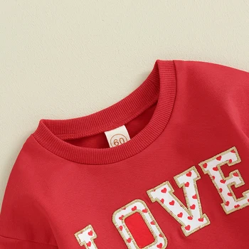 Naujagimės mergaitės džemperis Romper ilgomis rankovėmis Širdies siuvinėjimas Smėlinukas Baby Boy Valentino dienos apranga
