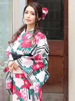 Moterų japoniško stiliaus tradicinis kimono su Obi medvilne Linas Retro ilga suknelė Cosplay kostiumas Scenos scenos suknelė