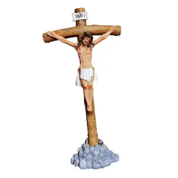 Jėzus su kryžiumi Rankomis nutapytos laisvai stovinčios figūrėlės Besimeldžiančios Šventosios Satue skulptūra stalui Kalėdinis namų ruošos dekoratyvinis Nuotrauka 0