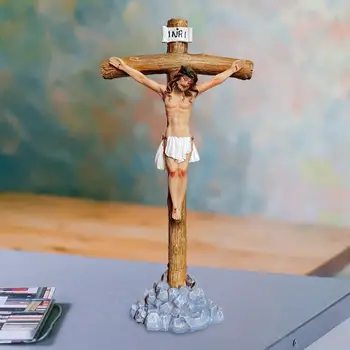 Jėzus su kryžiumi Rankomis nutapytos laisvai stovinčios figūrėlės Besimeldžiančios Šventosios Satue skulptūra stalui Kalėdinis namų ruošos dekoratyvinis Nuotrauka 1