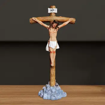Jėzus su kryžiumi Rankomis nutapytos laisvai stovinčios figūrėlės Besimeldžiančios Šventosios Satue skulptūra stalui Kalėdinis namų ruošos dekoratyvinis Nuotrauka 3