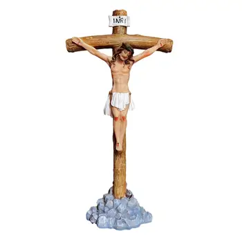 Jėzus su kryžiumi Rankomis nutapytos laisvai stovinčios figūrėlės Besimeldžiančios Šventosios Satue skulptūra stalui Kalėdinis namų ruošos dekoratyvinis Nuotrauka 4