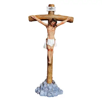 Jėzus su kryžiumi Rankomis nutapytos laisvai stovinčios figūrėlės Besimeldžiančios Šventosios Satue skulptūra stalui Kalėdinis namų ruošos dekoratyvinis Nuotrauka 5