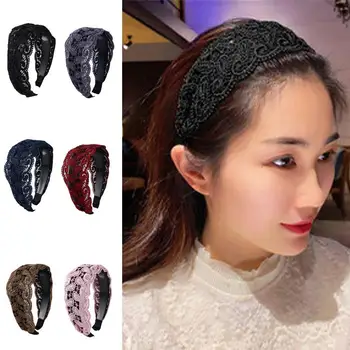Vintage Trendy Washy Face Non Slip Hollow Flower Women Hair Hoop Nėrinių plaukų juostos Galvos juosta Korėjos galvos įvyniojimas