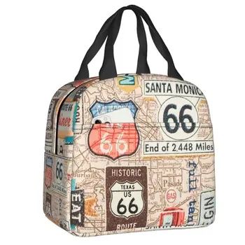 Vintage Route 66 žemėlapis Izoliuota pietų dėžutė moterims Šiltas aušintuvas Terminis pietų krepšys Vaikai Mokyklos vaikai Piknikas Maisto konteineris Tote