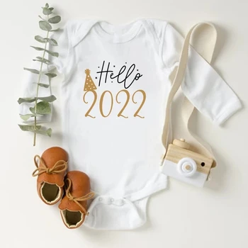 Sveiki, 2022 Naujagimio smėlinukas Medvilninis smėlinukas ilgomis rankovėmis Kūdikių romperiai Kūnas Baby Boys Mergaitės Naujųjų metų Ropa drabužiai Kalėdinės dovanos