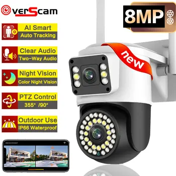 4K 8MP dvigubas objektyvas PTZ Wifi kamera Dvigubas ekranas Dvigubas objektyvas AI Žmogaus automatinis sekimas 4MP saugumas CCTV Vaizdo stebėjimas WiFi 360°