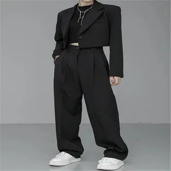 Short Full Sleeve Blazer Jacket Pants Suit Female Loose Casual Two Piece Sets Womens Outifits Fashion Handsome Y2k Black Suits