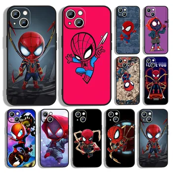 Marvel mielas Spiderman telefono dėklas, skirtas Apple iPhone 14 13 12 11 XS XR X 8 7 6 6S 5 5S SE Pro Max Plus mini juodas dangtelis