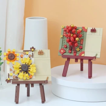MOC gėlių darbalaukis Pastaba Popieriaus laikiklio modelis Statybiniai blokai Vaikiški žaislai vaikams Orchidėja Saulėgrąžų kaladėlių ornamentas Kalėdų dovana Nuotrauka 5