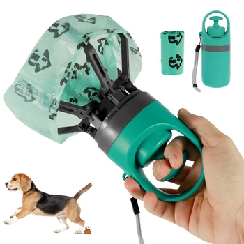 New Dog Pooper Scooper Portable Claw Poop Scooper su įmontuotu maišelio dozatoriumi Lengvas naminių gyvūnėlių atliekų surinkimo valiklis