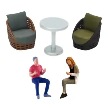 1:64 Dioramos gatvės personažas Figūrėlė Kėdės stalo modelis Miniatiūrinis mažų žmonių modelis mikro peizažams Lėlių namelio dekoravimui