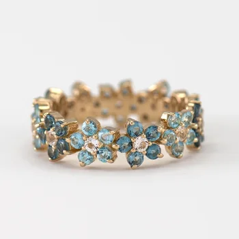 Išskirtiniai paauksuoti mėlyni krištolo ramunės žiedai Boho stilius Mieli cirkono gėlių žiedai Paplūdimio vakarėlio kokteilių žiedas Moteriškos papuošalų dovanos