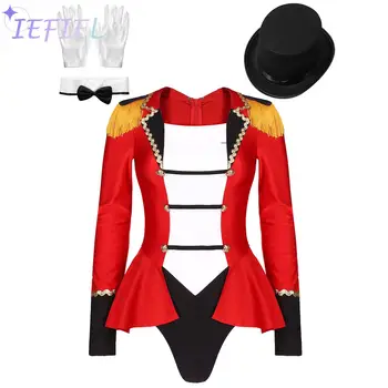 Moterys Magės cirko ringmaster kostiumų komplektas Helovinas Cosplay suknelė Spektaklis Tailcoat stilius Bodycon smėlinukų apranga 4Vnt