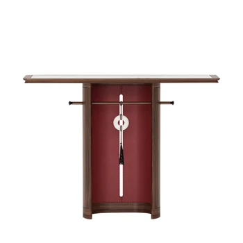 XL medžio masyvas ilgas siauras stalas Pagrindinė konsolė Vaizdas iš šono Juodas riešutmedžio svetainės stalas Zen