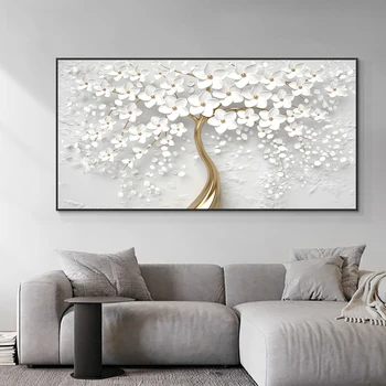 Modern Nordic Plant Canvas Painting Abstract 3D White Flowers Plakatai ir spaudiniai Kambario dekoras Sienų iliustracija Paveikslėlis Svetainei