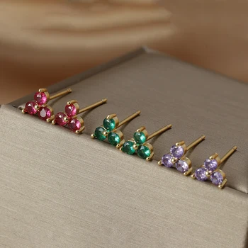 korėjiečių įvairiaspalvis CZ cirkonas Minimal Ear Stud auskarai moterims Trikampis Gėlių kremzlės auskarų vėrimas Auskarai 2023 m Mados papuošalai