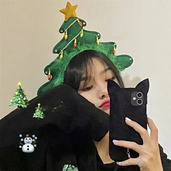 Korėjietiška eglutės kepurė Kalėdos Naujųjų metų plaukų aksesuarai Xmas galvos apdangalai Kepurės Fotografijos rekvizitai Vakarėlio dekoravimo reikmenys