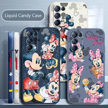 Cute Minnie Mickey telefono dėklas, skirtas OPPO Find X5 X3 X2 neo Pro Lite A5 A9 2020 A53S 4G 5G Liquid Left Rope Candy Cover Coque Capa