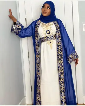 Royal Blue Kaftans Farasha Abaya suknelė Dubajuje Marokas Labai puošni ilga suknelė Europos ir Amerikos mados tendencija