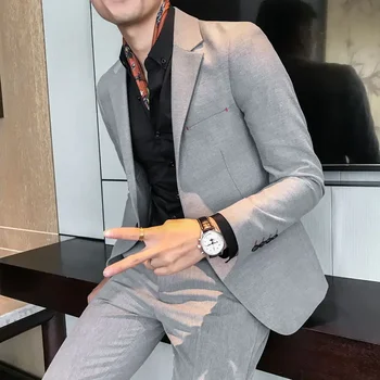Boutique (kostiumas + kelnės) Korėjietiško stiliaus vieno mygtuko britų stilius džentelmeniškas mados verslas atsitiktinis vienspalvis dviejų dalių komplektas