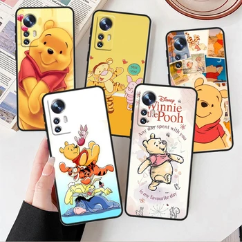 Bear Disney Mikė Pūkuotukas, skirtas Xiaomi Mi 10T 10S 9T 9 SE 8 A3 A2 6X 5X CC9E Pastaba 10 Lite Pro Mix 3 Juodas telefono dėklas Telefono dėklas
