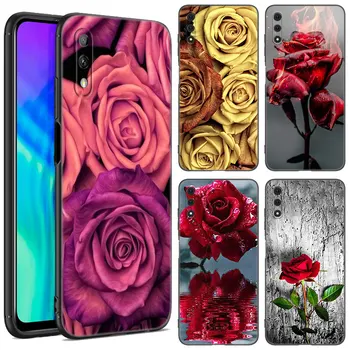 Rose Pink Flower Phone Case For Honor 7A 8A 9X Pro 8 10X Lite 7S 8C 8S 8X 9A 9C 10i X6 X7 X8 X9 X40 GT Soft TPU Juodas dangtelis