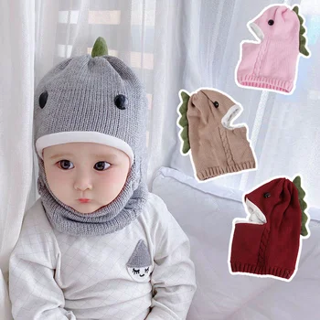 2020 Dinozaurų žieminė kepurė berniukams mergaitėms Šalikas Megztos kepurės Beanie Baby Šiltas Storas minkštas Balaklavos vaikų šveitimo dangtelis Vaikų variklio dangtis