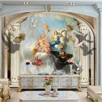 Individualūs freskos tapetai 3D Europos retro romėnų ramsčio angelo figūrėlės fonas Sieninis televizorius Sofa Namų dekoras Neperšlampamas plakatas Fresco