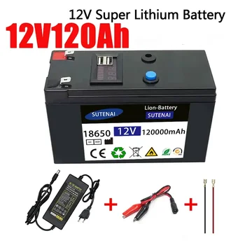 12V Baterija 120Ah 18650 ličio baterija Įkraunama baterija saulės energijai elektromobilio baterija+12.6v3A įkroviklis Nuotrauka 2